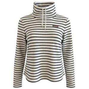 Vineyard Vines Cream and Black Striped Funnel Neck Long Sleeve Top🐳
